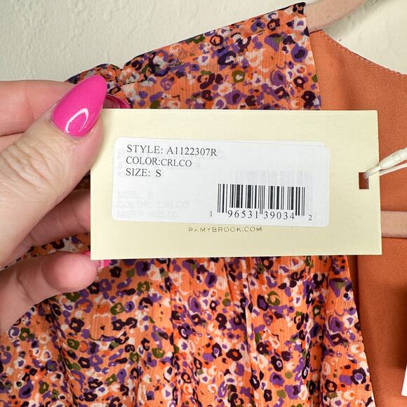 NWT Ramy Brook Xian Floral Tiered Tie Waist Long Sleeve Mini Dress Orange Small - Picture 15 of 16